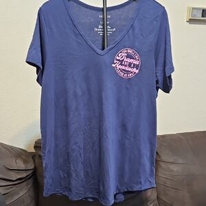 torrid Navy V-Neck Tee with Pink Chest Badge